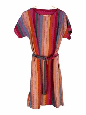 Multicolor Striped Belted Midi Dress
